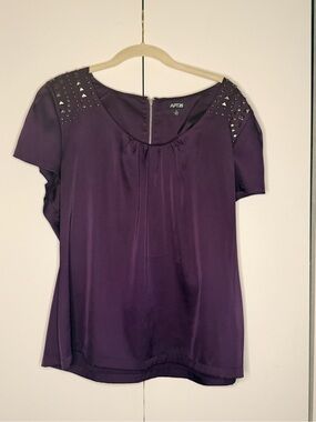 Apt 9 Women's Purple Short Sleeve Embellished Back-Zip Top